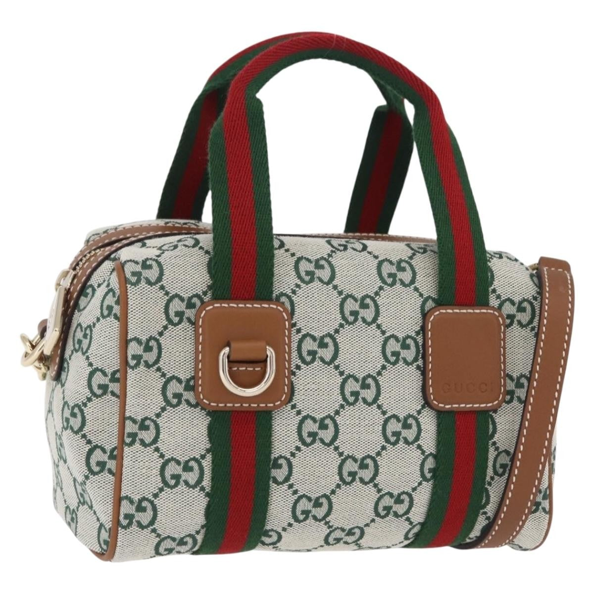 Gucci Web Boston GG Canvas, Green, Canvas, Handbag