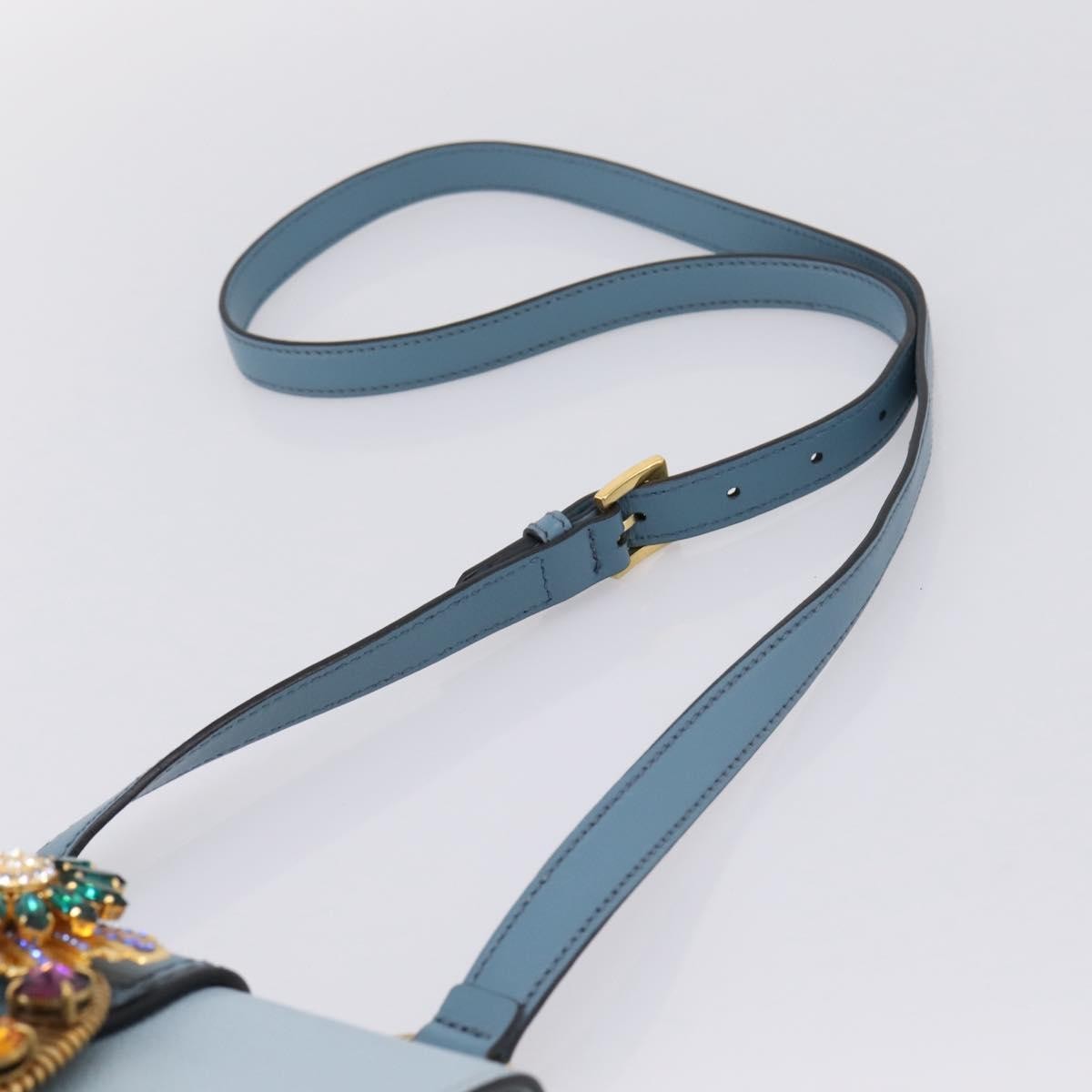 Miu Miu Madras Crystal Buckle Leather, Blue, Leather, Shoulder Bag