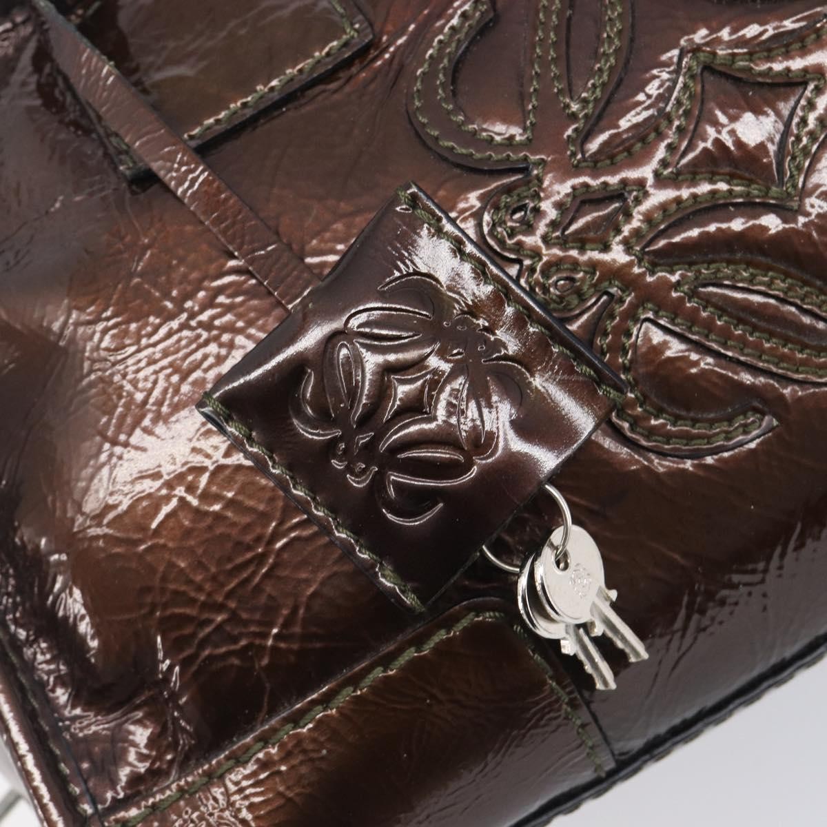 Loewe Amazona Patent, Brown, Patent Leather, Handbag