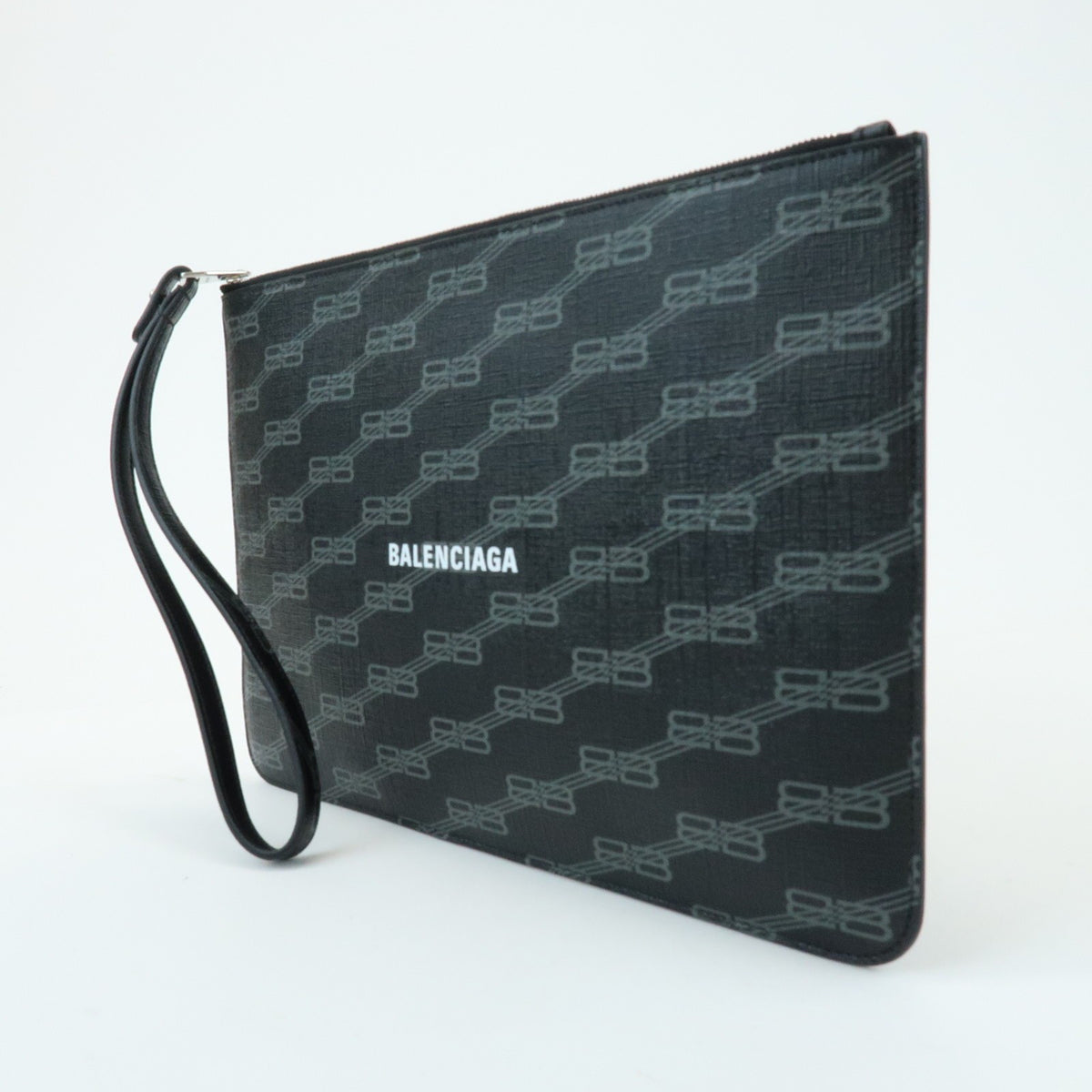 Balenciaga Signature Pouch Monogram PVC Leather, Black, Canvas, Clutch