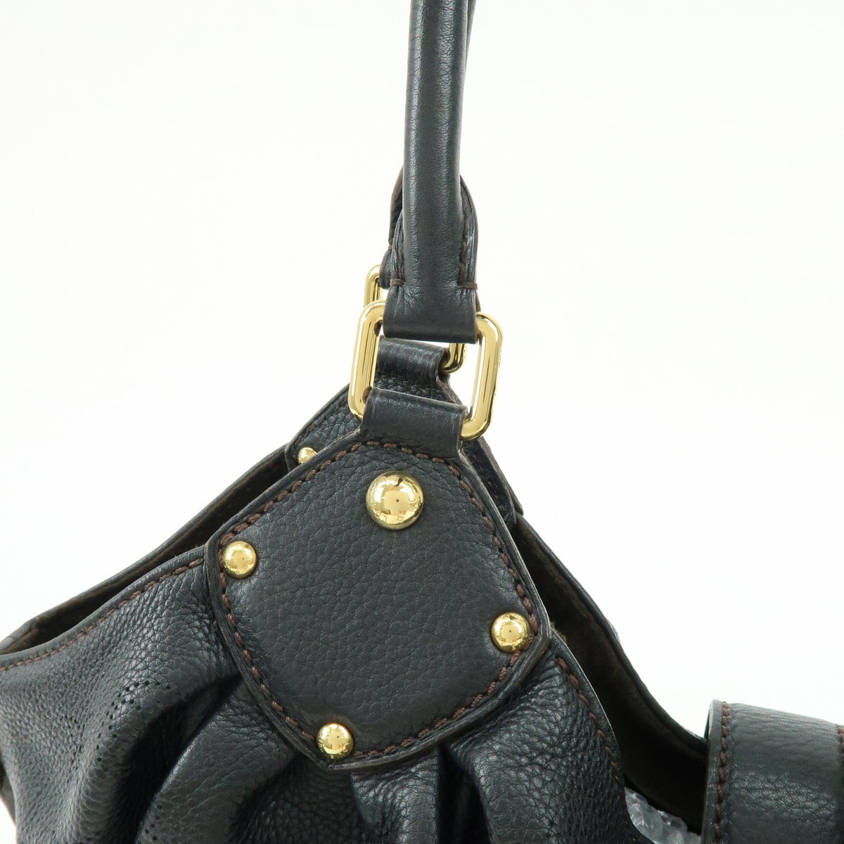 Louis Vuitton L Hobo Mahina Leather, Black, Leather, Shoulder Bag