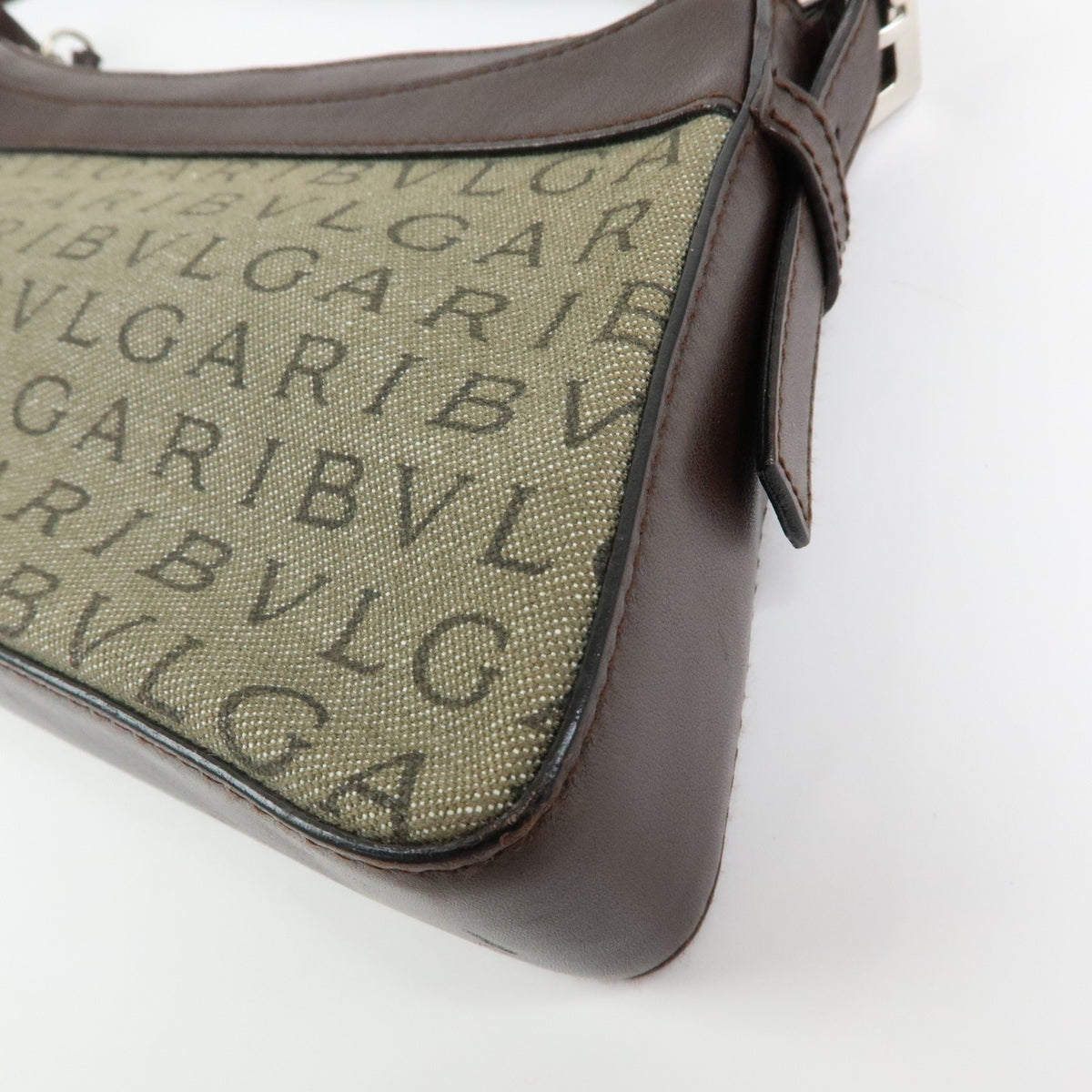 Bvlgari Logomania Canvas with Leather, Khaki, Canvas, Shoulder Bag
