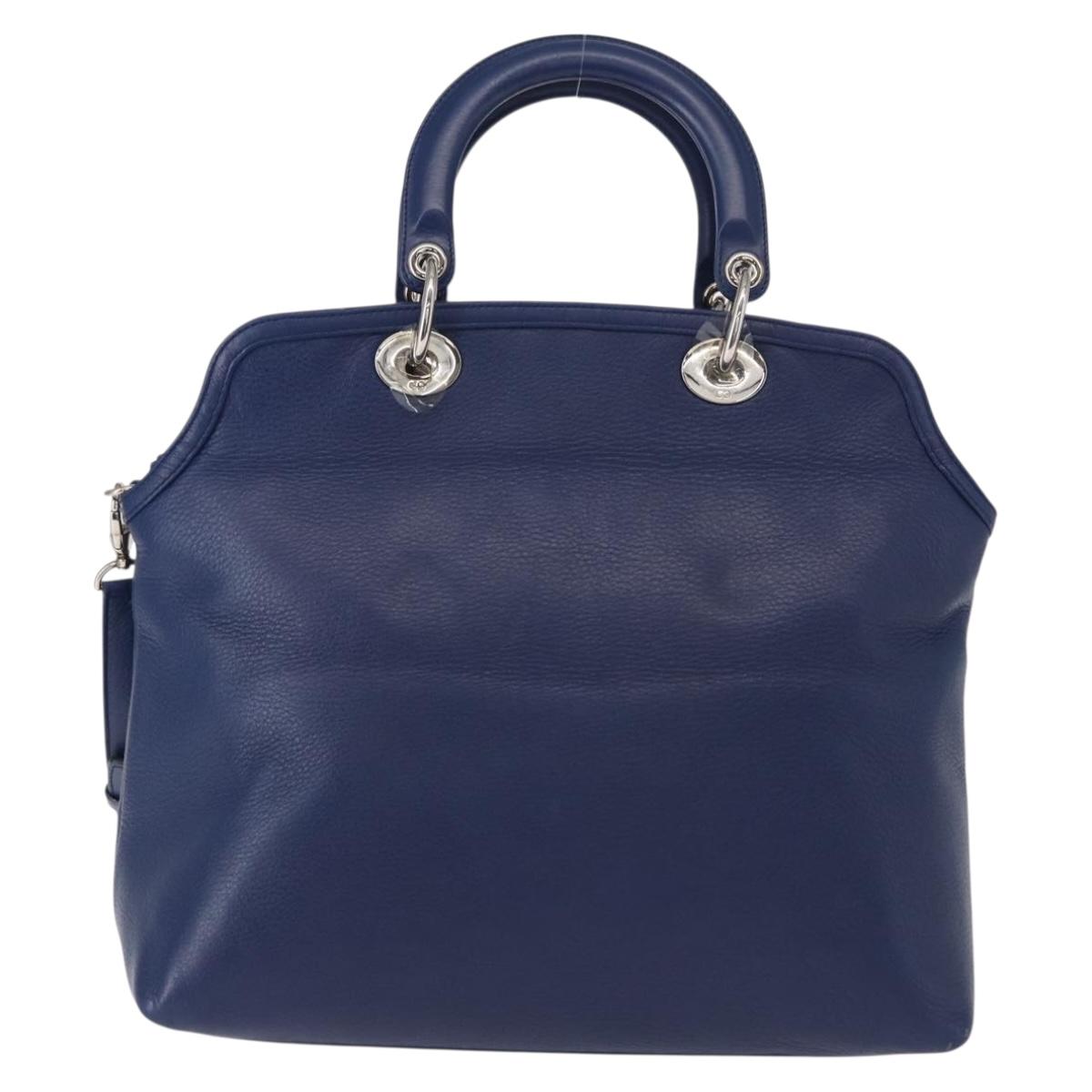Christian Dior Granville Satchel Leather, BLUE, LEATHER, Handbag