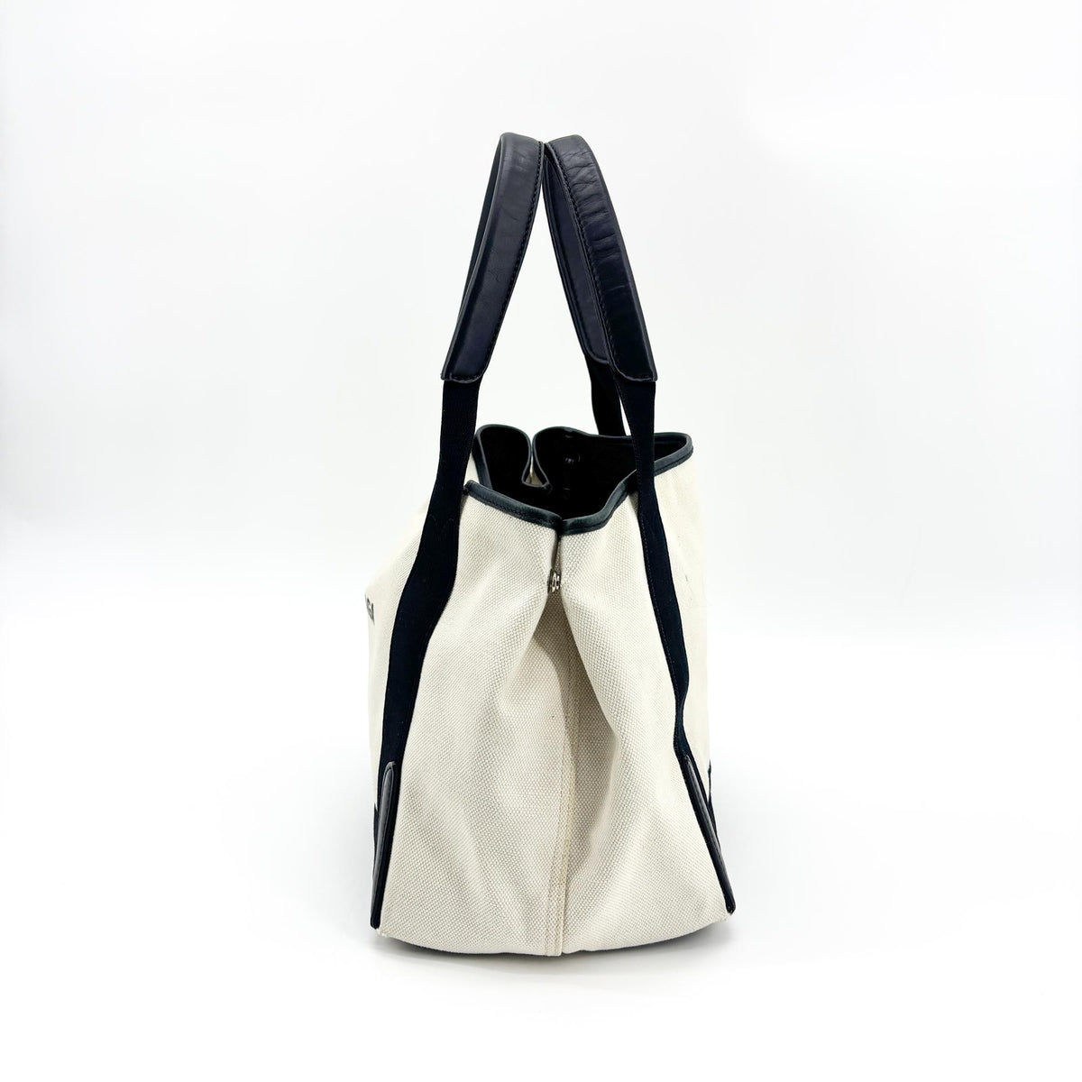 Balenciaga Navy Cabas Canvas with Leather, Black, Canvas, Tote Bag