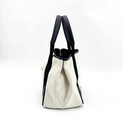 Balenciaga Navy Cabas Canvas with Leather, Black, Canvas, Tote Bag
