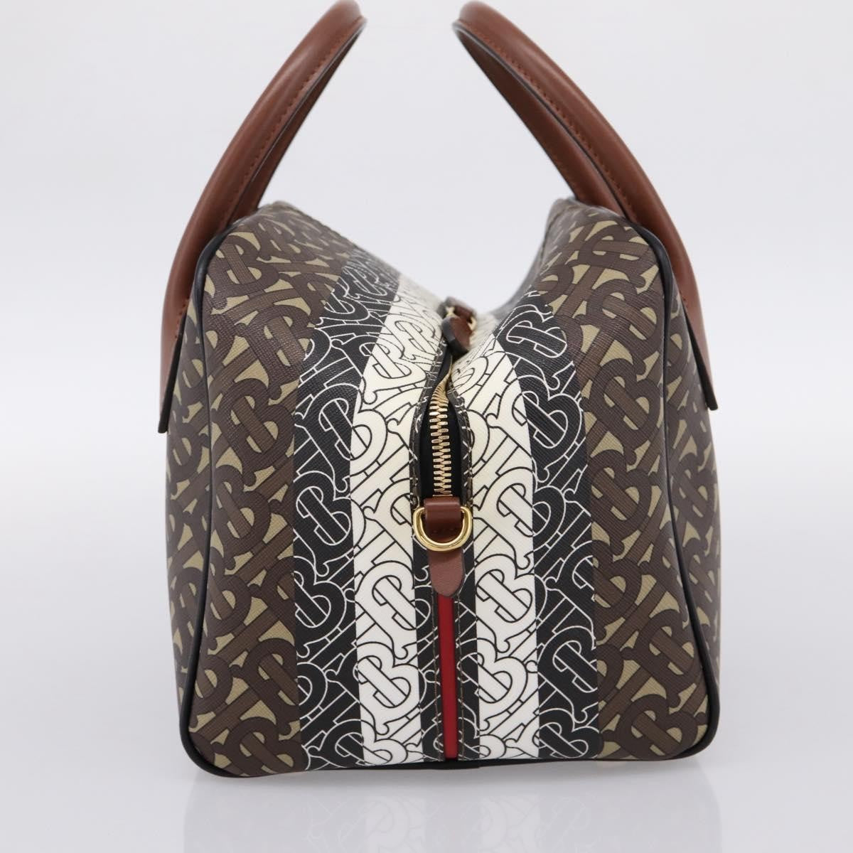Burberry TB Half Cube Duffle Monogram Embossed Leather, Brown, Canvas, Handbag