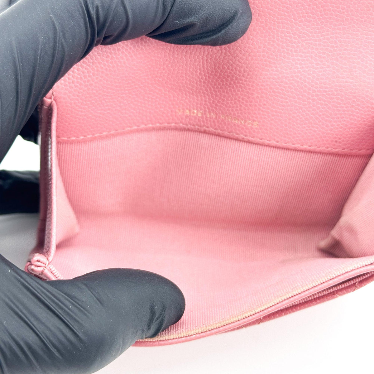 Chanel Classic Flap Card Case Quilted Caviar, Pink, Leather, Card Holder