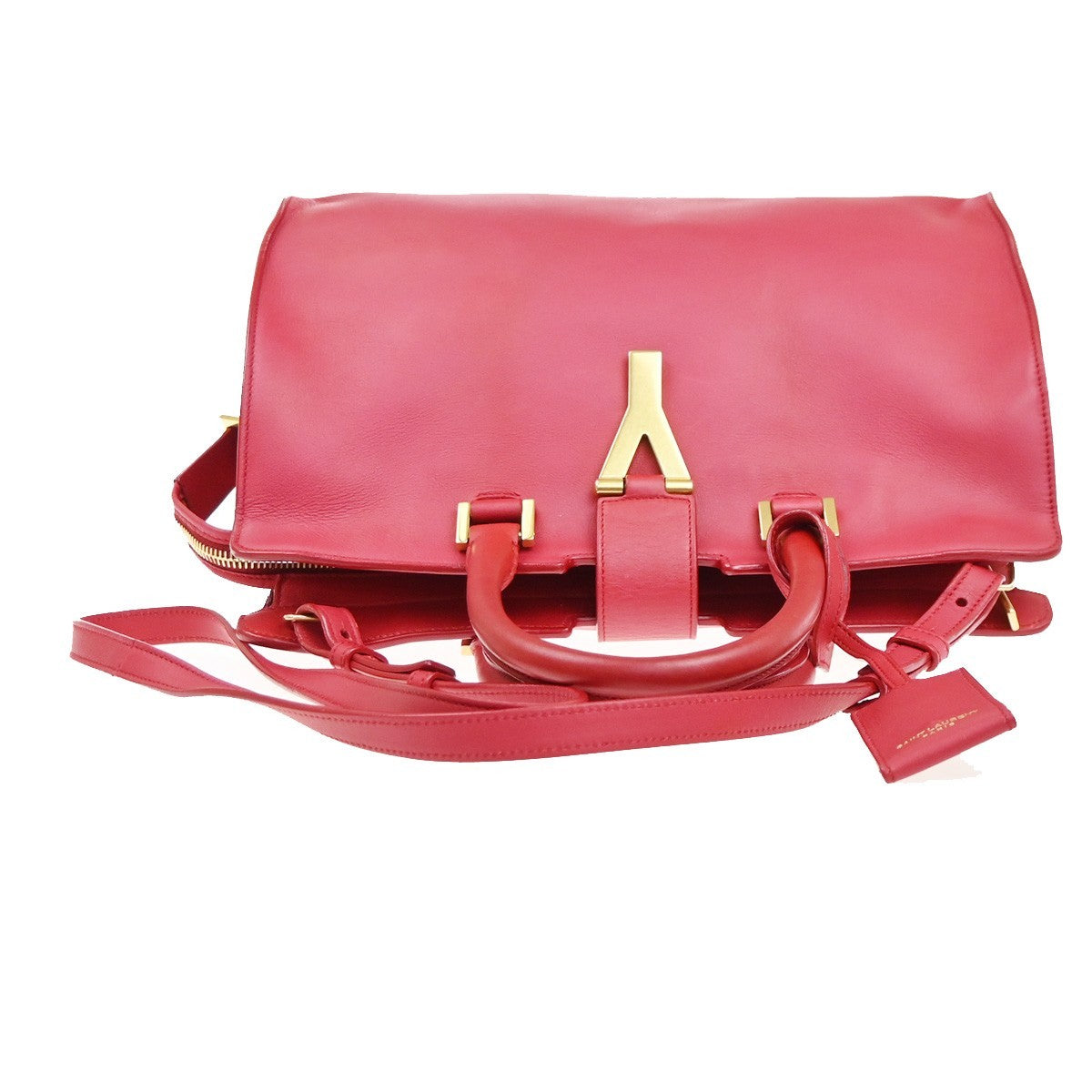 Saint Laurent Chyc Cabas Leather, Red, Leather, Tote Bag