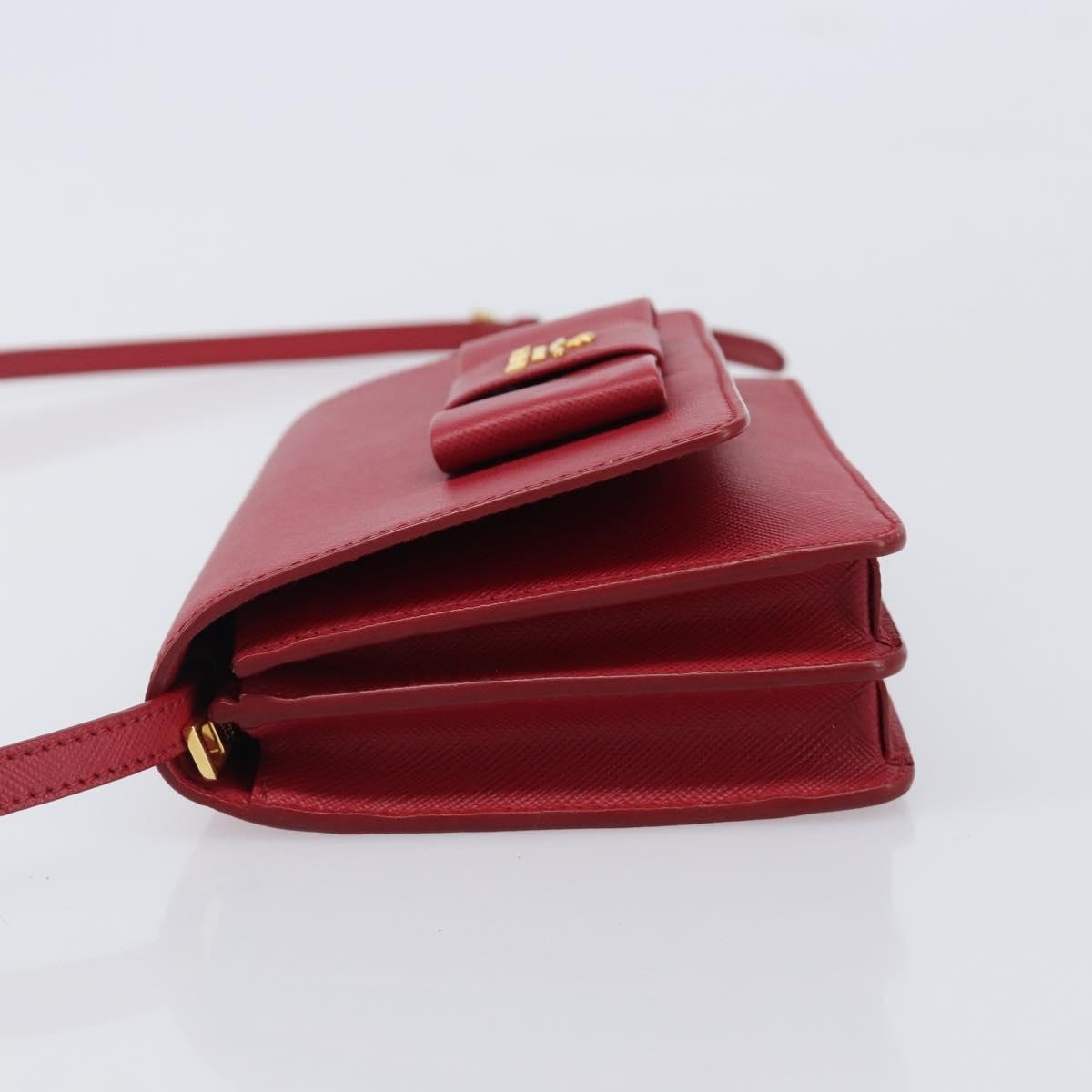 Prada Bow Wallet on Strap Saffiano Leather, Red, Leather, Crossbody Bag