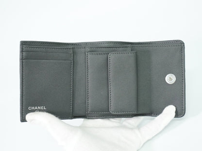 Chanel Camellia Flap Studded Camellia Lambskin, Gray, Leather, Wallet