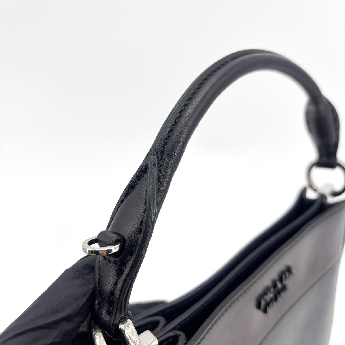 Prada Margit Calf Leather, Black, Calfskin, Shoulder Bag