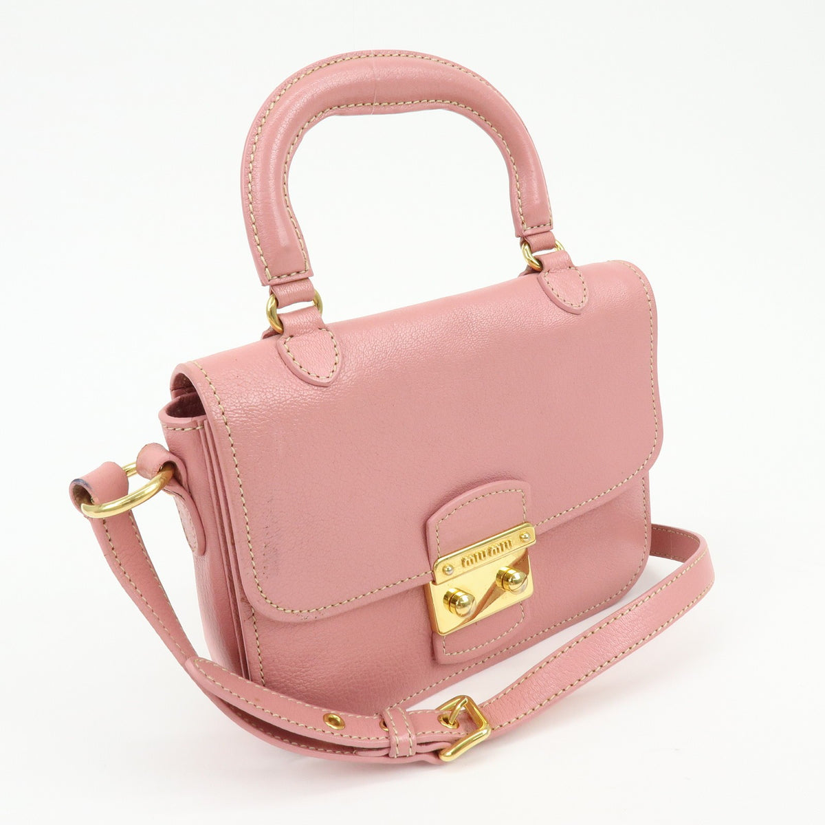 Miu Miu Madras Top Handle Leather, Pink, Leather, Handbag