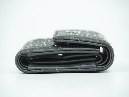Chanel Camellia Flap Studded Camellia Lambskin, Gray, Leather, Wallet