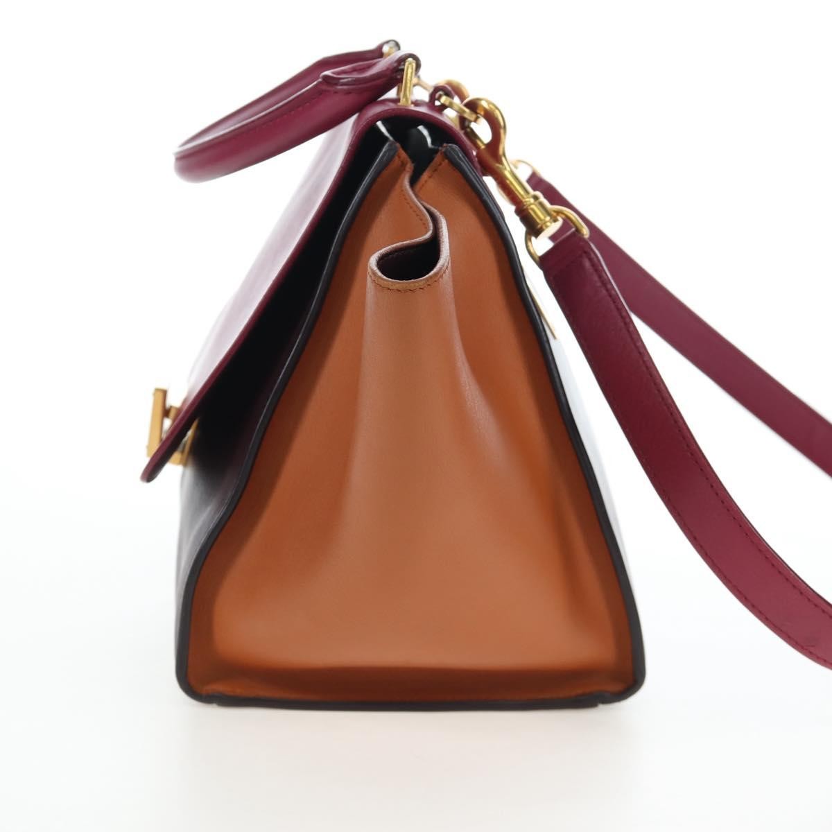 Celine Tricolor Trapeze Leather, Burgundy, Leather, Handbag