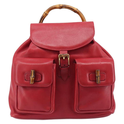Gucci Vintage Bamboo Leather, Red, Leather, Backpack