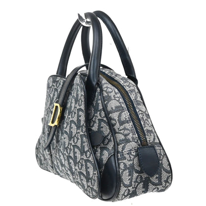 Christian Dior Vintage Saddle Bowler Diorissimo Canvas, Navy, Canvas, Handbag