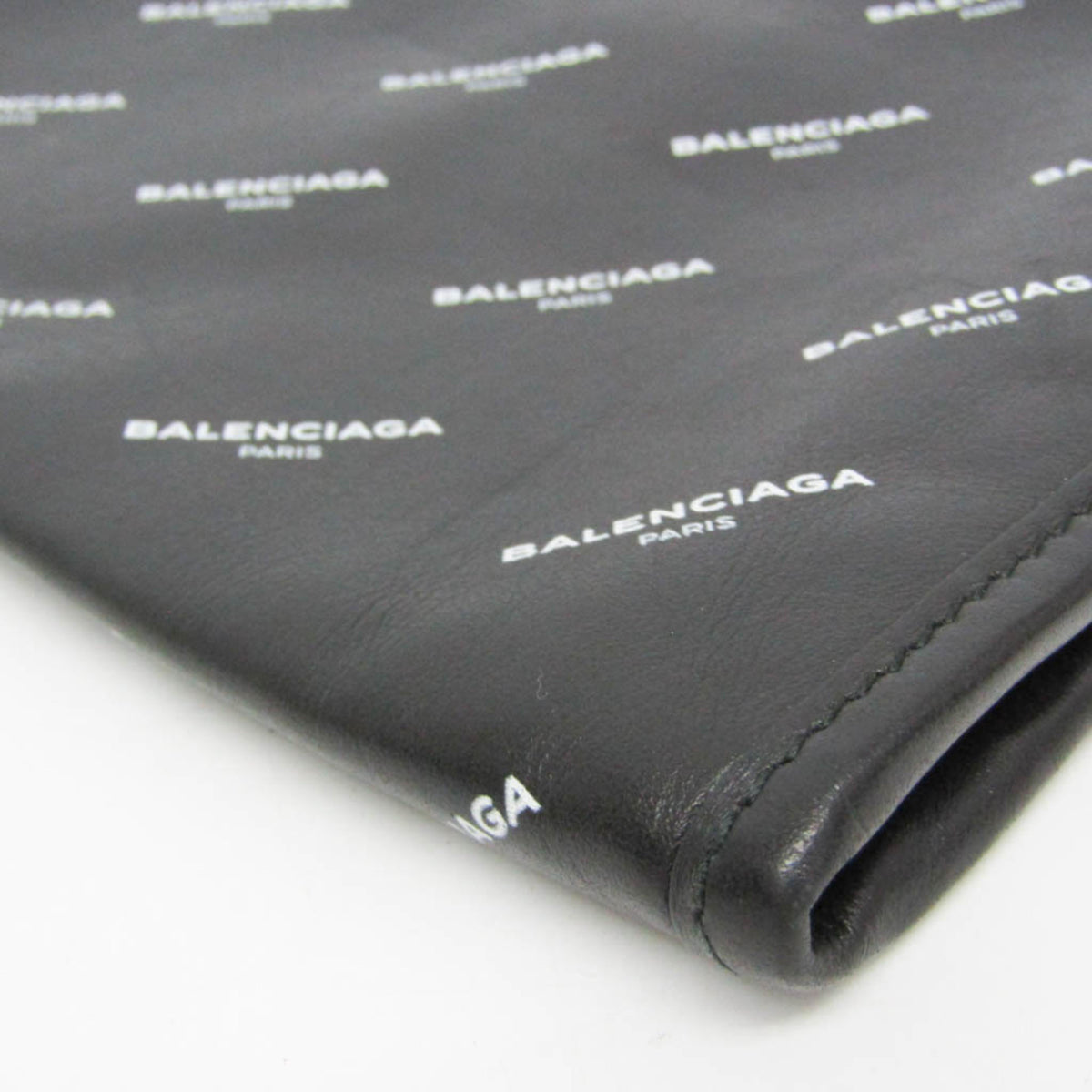 Balenciaga Logo Bazar Leather, Black, Leather, Clutch