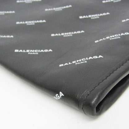 Balenciaga Logo Bazar Leather, Black, Leather, Clutch