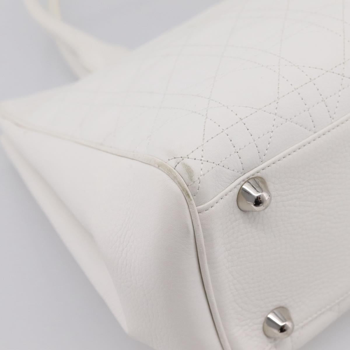 Christian Dior D Buckle Tote Cannage Stitch Leather, White, Leather, Tote Bag