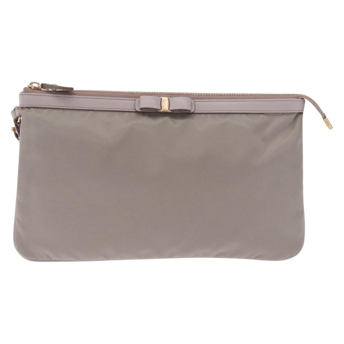 Salvatore Ferragamo Vala Clutch Nylon, Gray, Nylon, Clutch