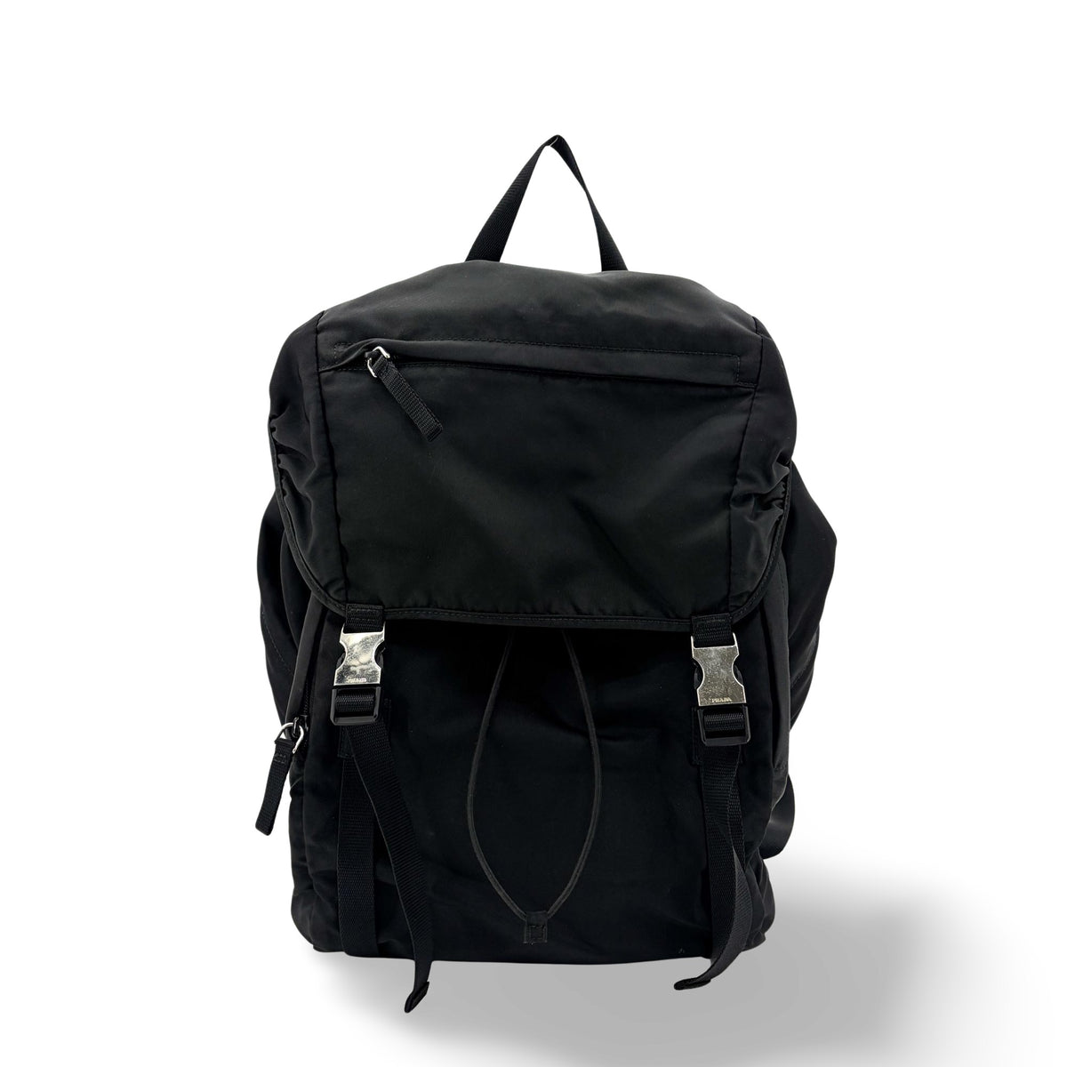 Prada Double Buckle Top Handle Tessuto, Black, Nylon, Backpack