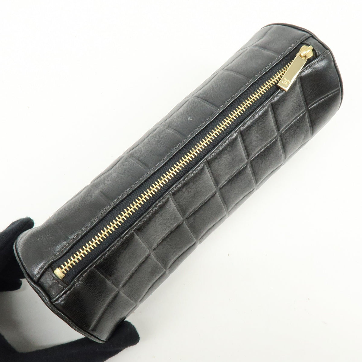 Chanel Chocolate Bar Cosmetic Quilted Lambskin, Black, Leather, Toiletry Case