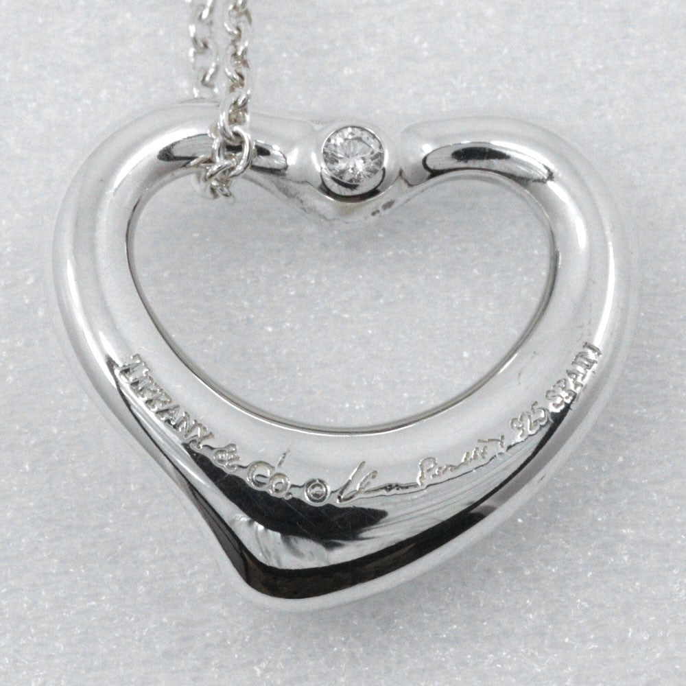 Tiffany & Co. Elsa Peretti Open Heart Pendant Sterling Silver with Diamond, Silver, Silver, Necklace