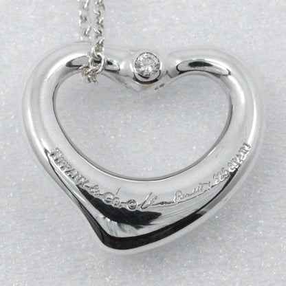 Tiffany & Co. Elsa Peretti Open Heart Pendant Sterling Silver with Diamond, Silver, Silver, Necklace