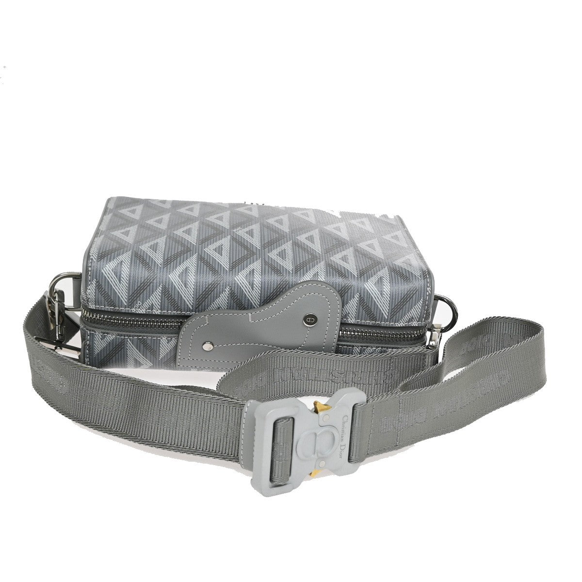 Christian Dior Lingot Messenger CD Diamond Coated Canvas, Gray, Canvas, Handbag