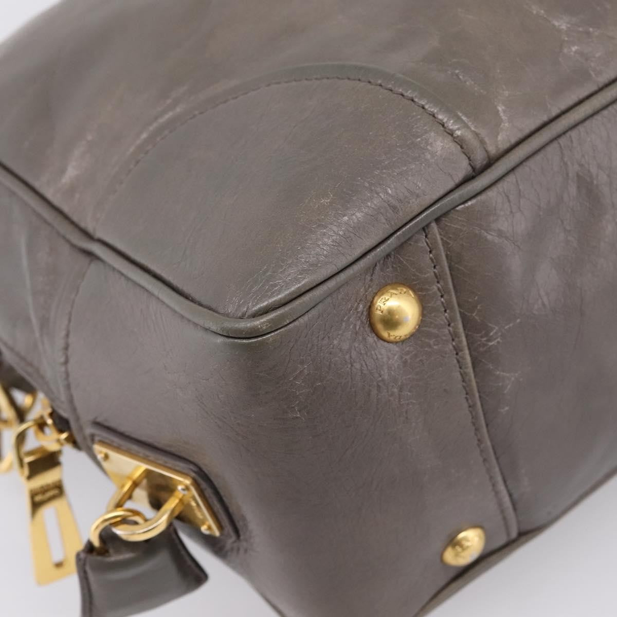 Prada Convertible Bauletto Vitello Shine, Gray, Leather, Handbag