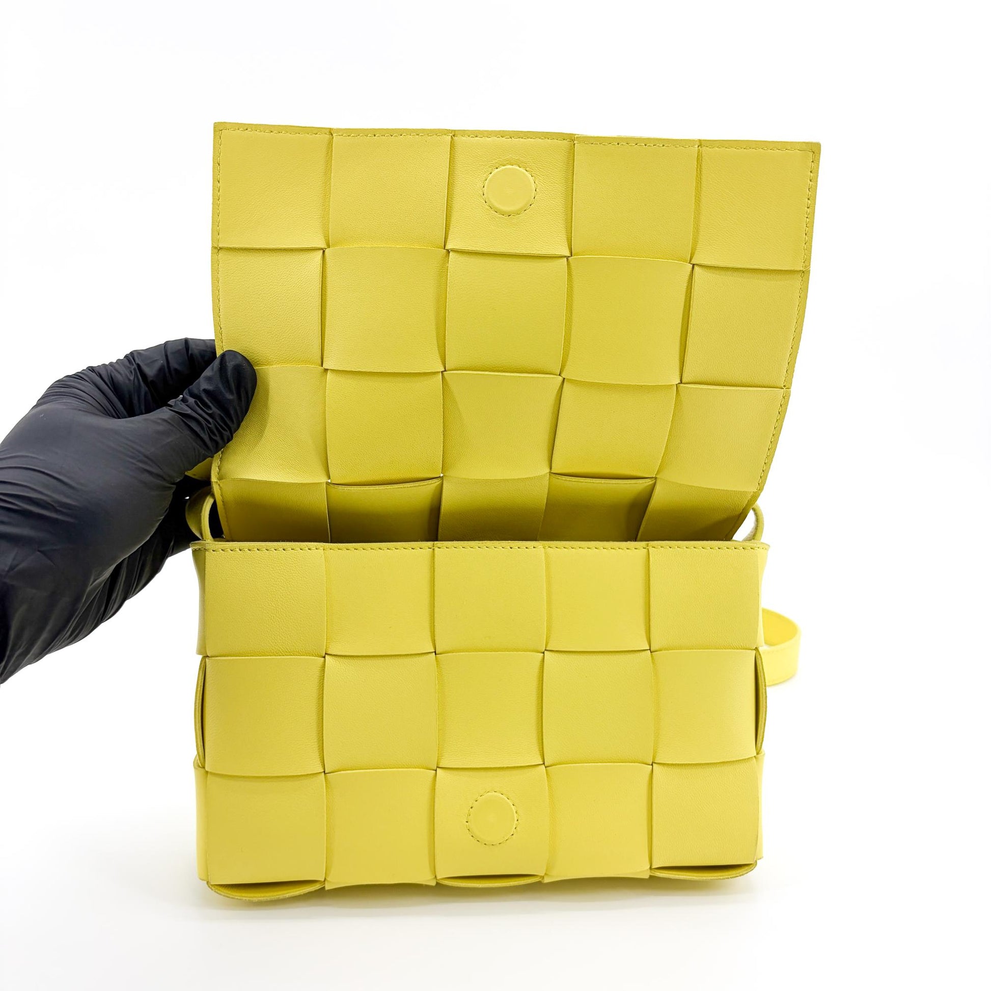 Bottega Veneta Cassette Maxi Intrecciato Leather, Yellow, Leather, Crossbody Bag