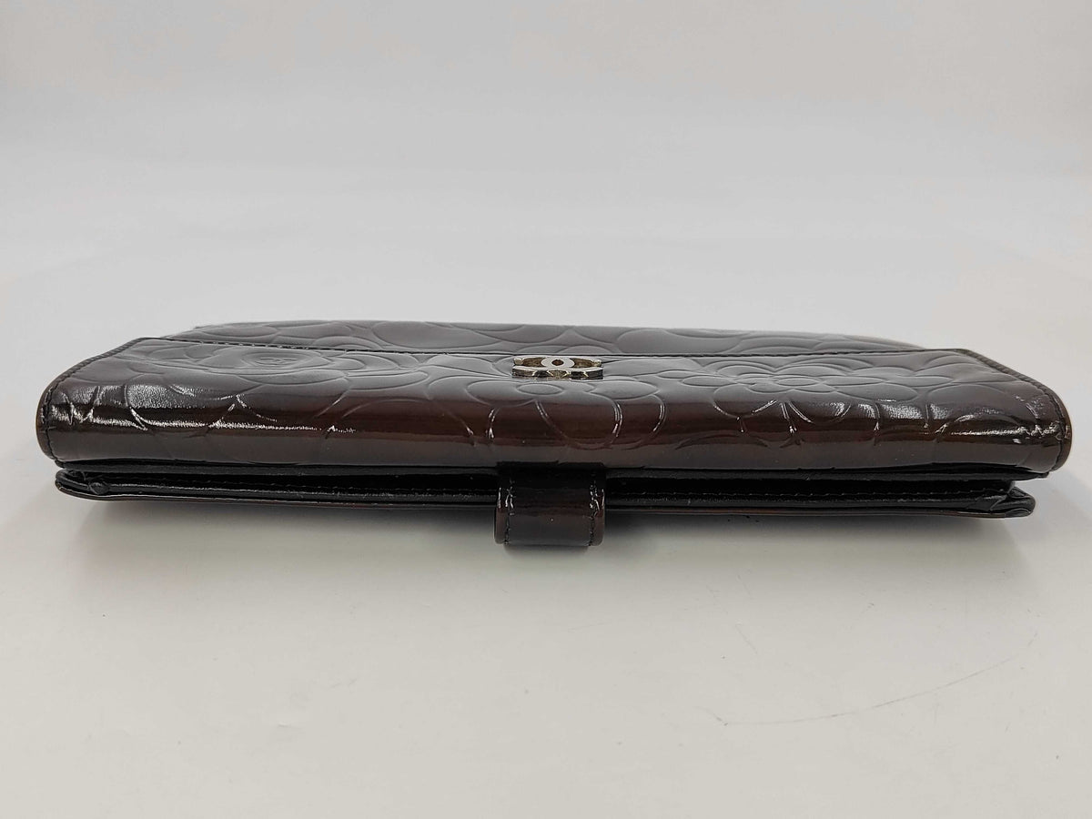 Chanel Camellia Flap Organizer Camellia Lambskin, Brown, Leather, Wallet