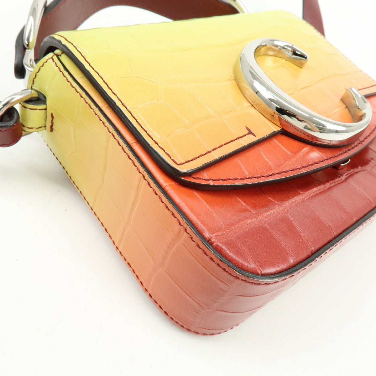 Chloe C Flap Crocodile Embossed Leather, Multicolour, Leather, Handbag