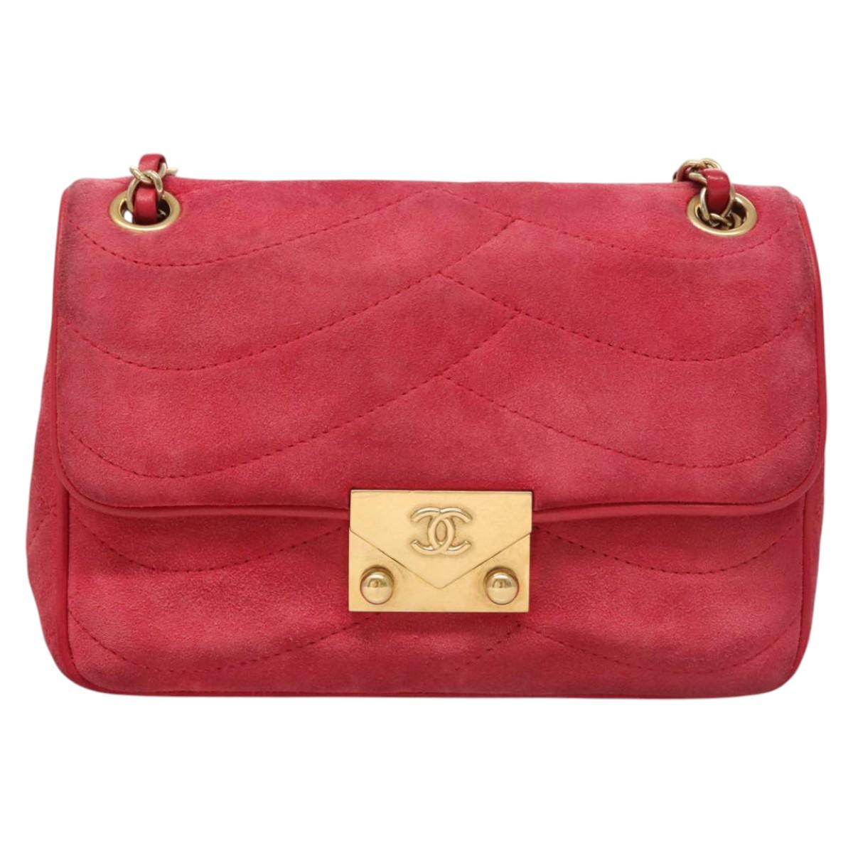 Chanel Chain Flap Shoulder Bag Suede, PINK, SUEDE, Shoulder bag