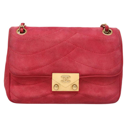 Chanel Chain Flap Shoulder Bag Suede, PINK, SUEDE, Shoulder bag