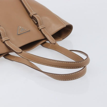 Prada Covered Strap Open City Calfskin, Beige, Leather, Tote Bag