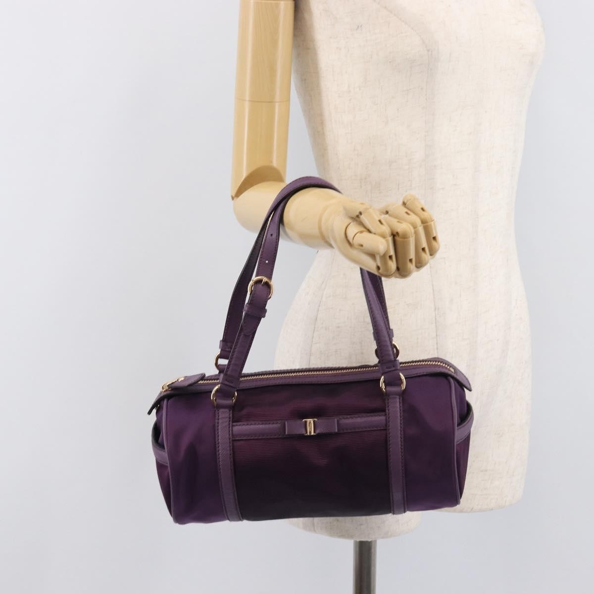 Salvatore Ferragamo Vara Bow Cylinder Bag Nylon, Purple, Nylon, Shoulder Bag