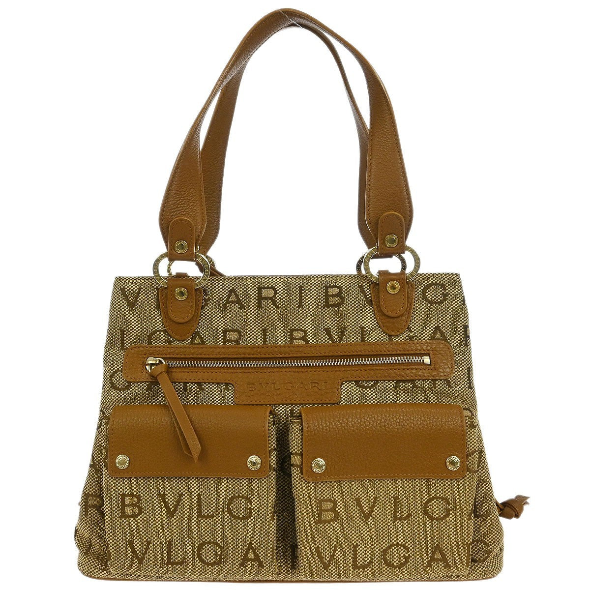 Bvlgari Logomania Canvas, Brown, Canvas, Handbag