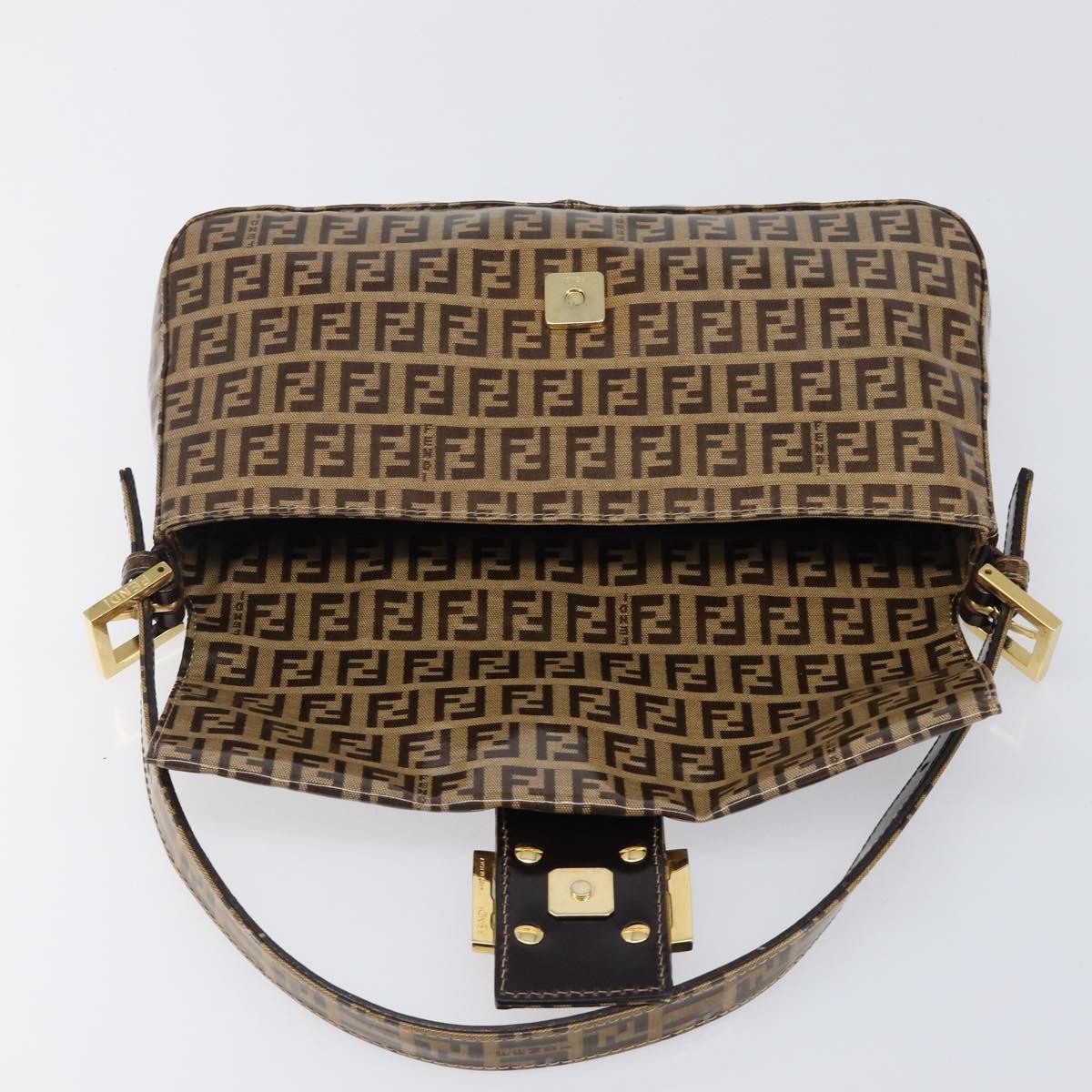 Fendi Mamma Baguette Zucca patent leather, Beige, Canvas, Shoulder Bag