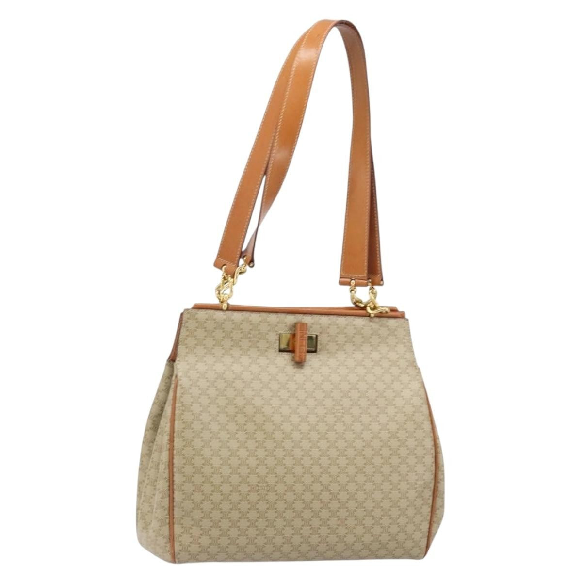 Celine Vintage Macadam Shopper Coated Canvas, Beige, Canvas, Tote Bag