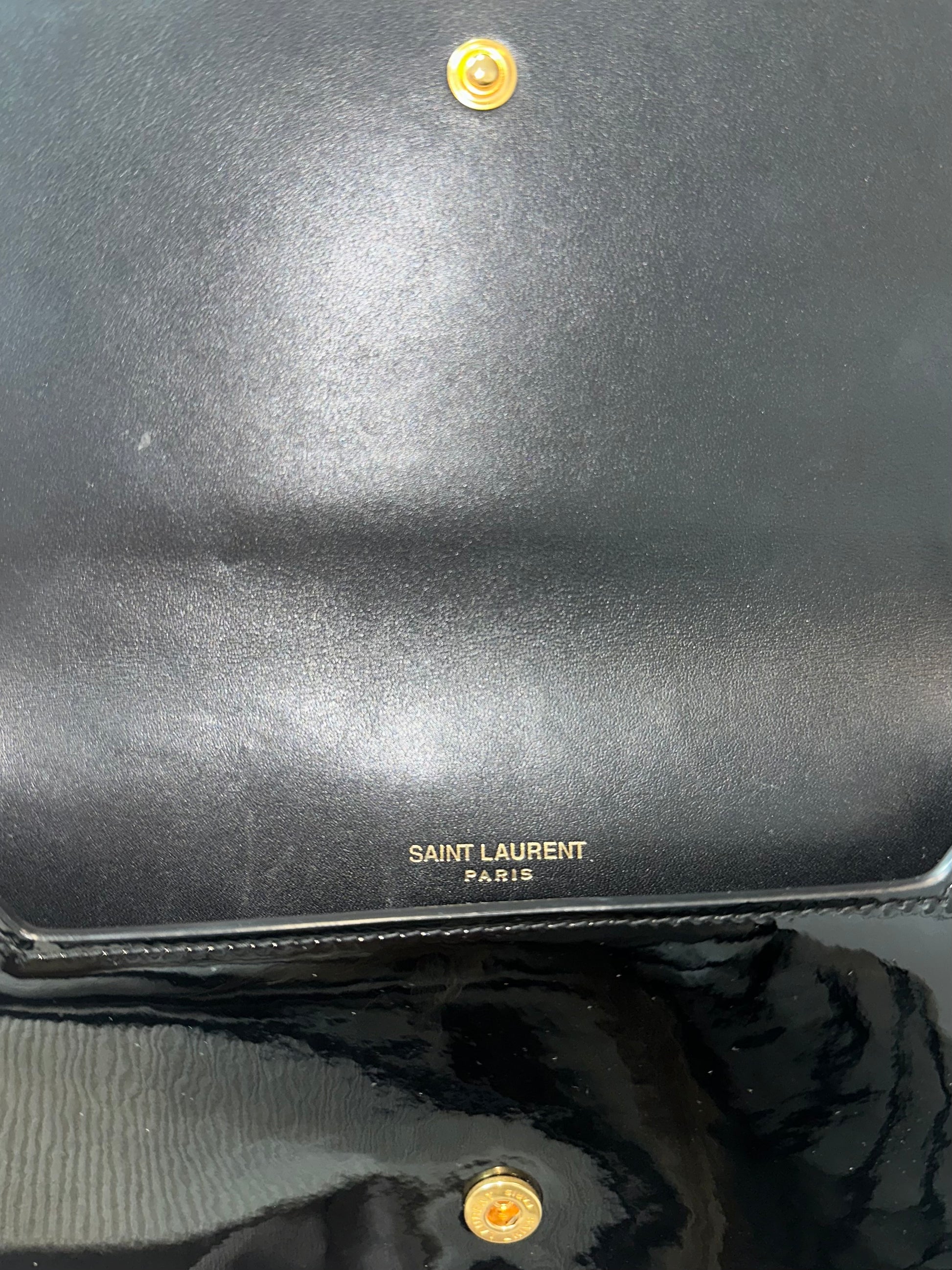 Saint Laurent Cassandre Flap Wristlet Patent, Black, Patent Leather, Handbag