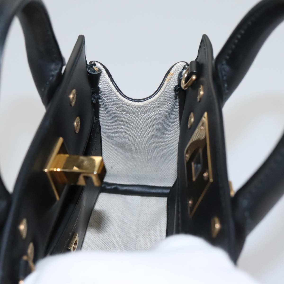 Salvatore Ferragamo Studio Satchel Gancini Jacquard and Leather, Black, Canvas, Handbag