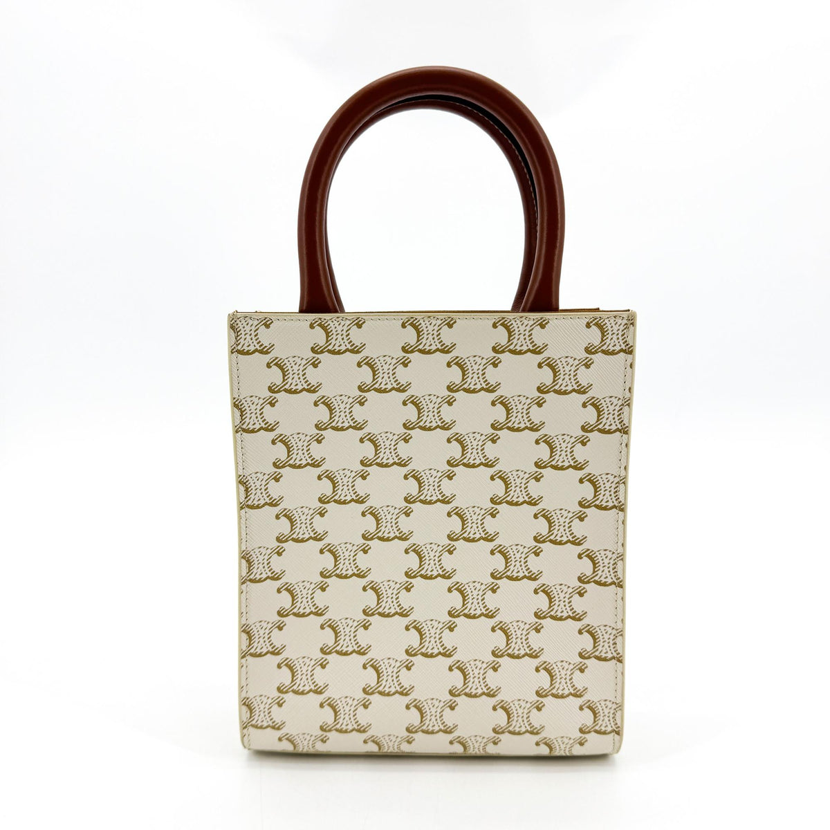 Celine Vertical Cabas Triomphe Coated Canvas, White, Canvas, Tote Bag