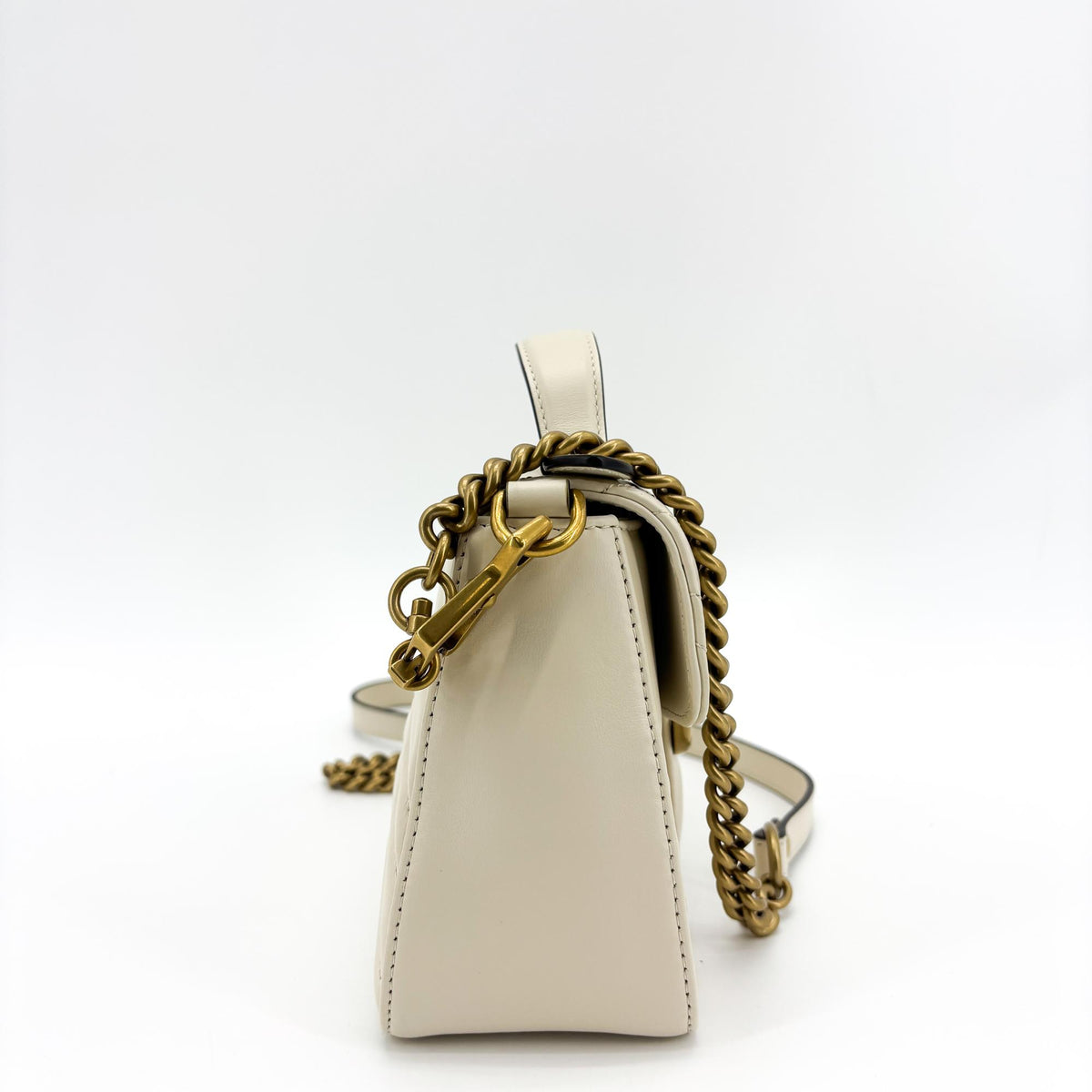 Gucci GG Marmont Top Handle Flap Matelasse Leather, White, Leather, Handbag