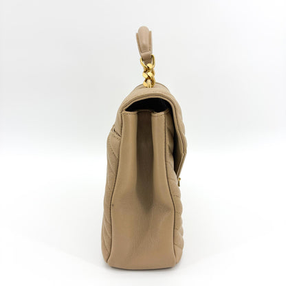 Saint Laurent Classic Monogram College Matelasse Chevron Leather, Beige, Leather, Handbag