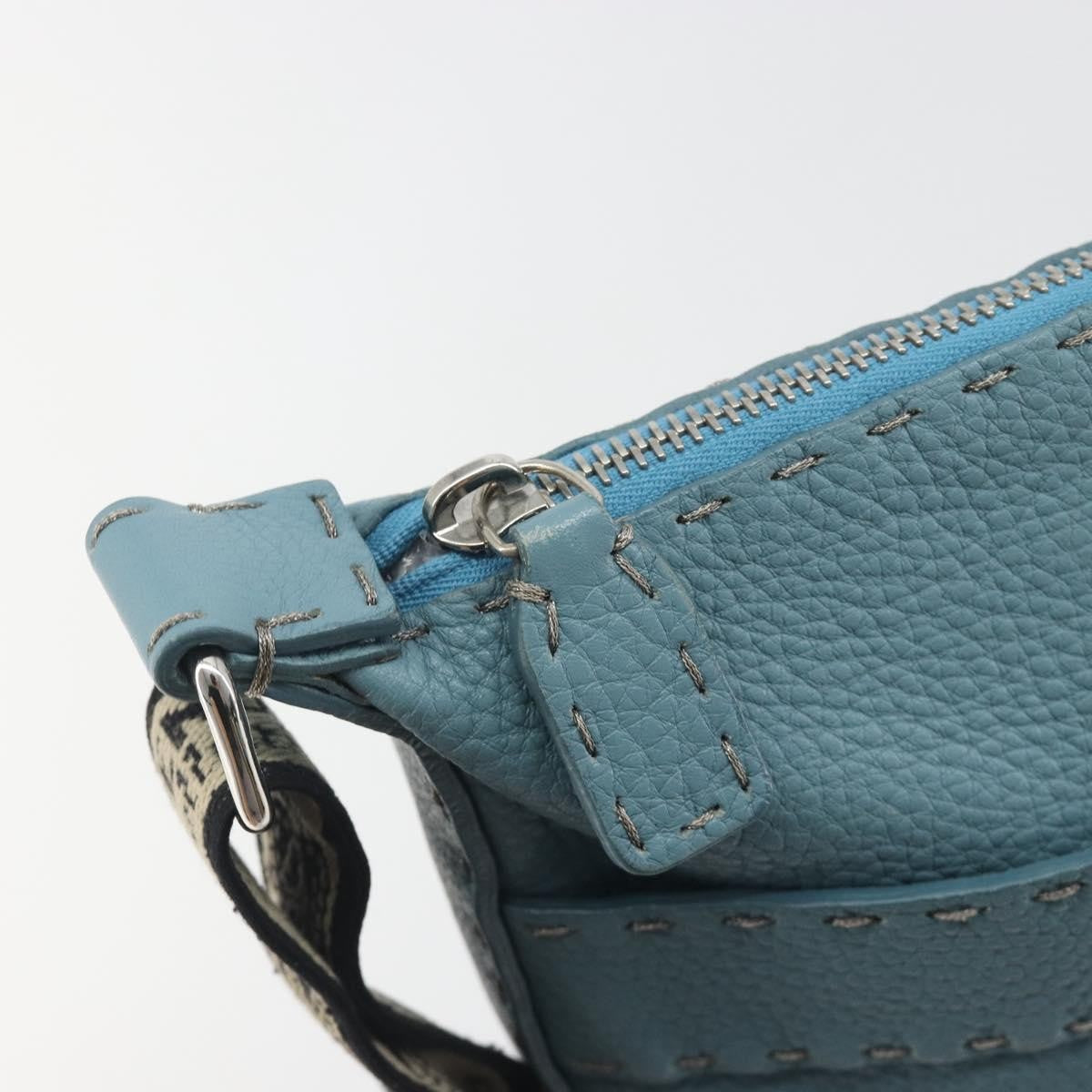 Fendi Vintage Selleria Zip Messenger Leather, Blue, Leather, Shoulder Bag
