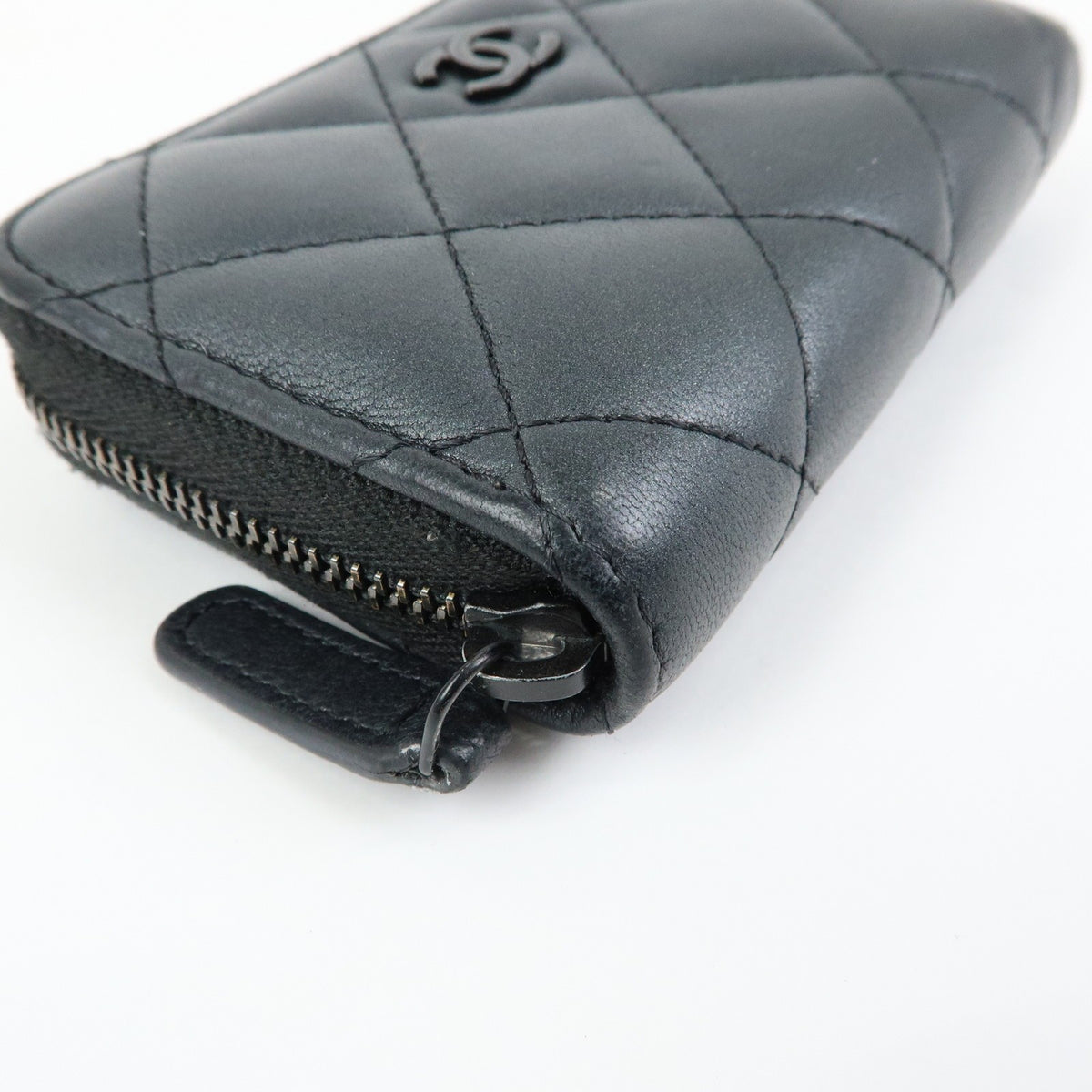 Chanel So Black CC Zip Coin Purse Quilted Lambskin, Black, Leather, Wallet