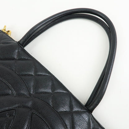 Chanel Medallion Quilted Caviar, Black, Leather, Tote Bag