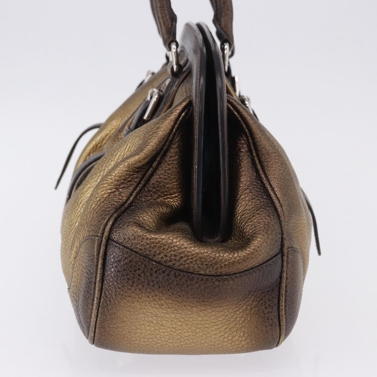 Prada Belted Frame Satchel Metallic Leather, Gold, Leather, Handbag