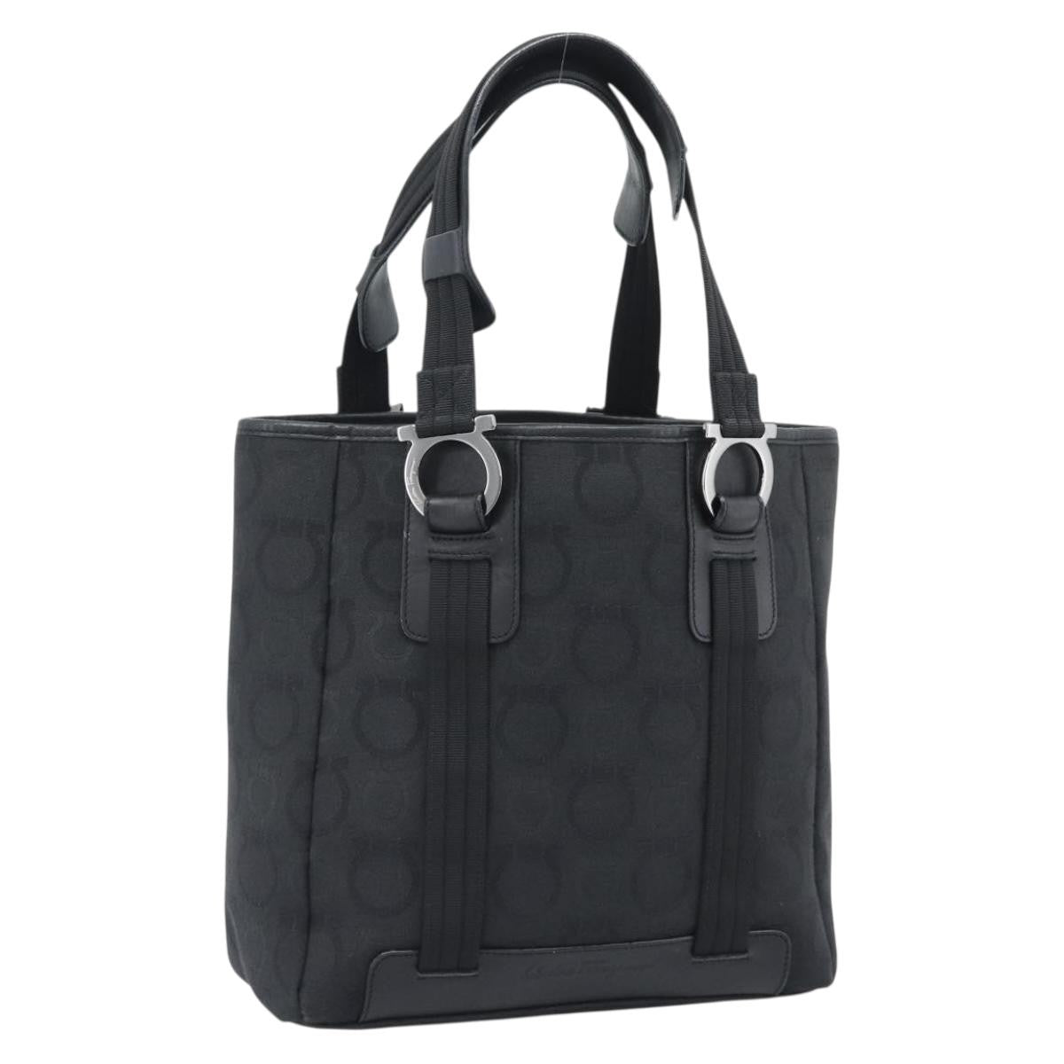 Salvatore Ferragamo Gancini Top Handle Canvas, Black, Canvas, Handbag